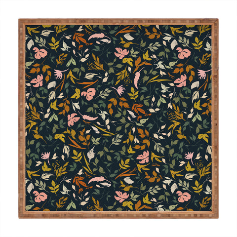 Marta Barragan Camarasa Wild leaves nature dark Square Tray