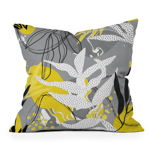 Marta Barragan Camarasa Yellow gray tropical abstract Outdoor Throw Pillow