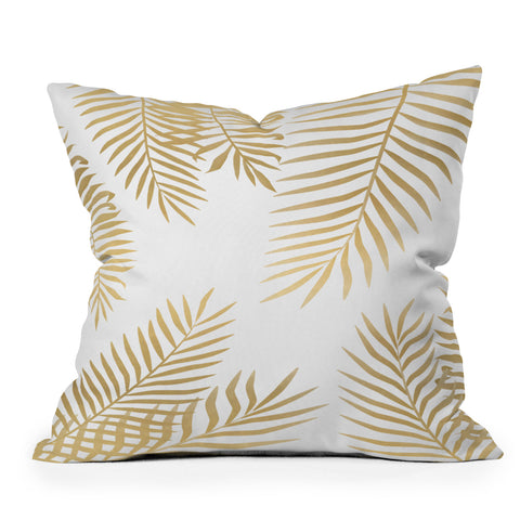 Marta Olga Klara Gold palm leaves Outdoor Throw Pillow