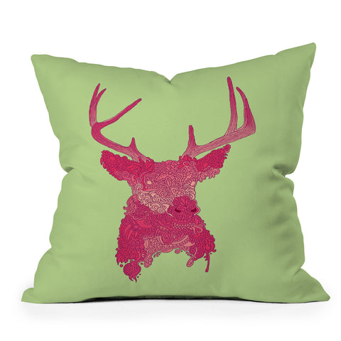 Martin Bunyi Deerhead Pink Outdoor Throw Pillow