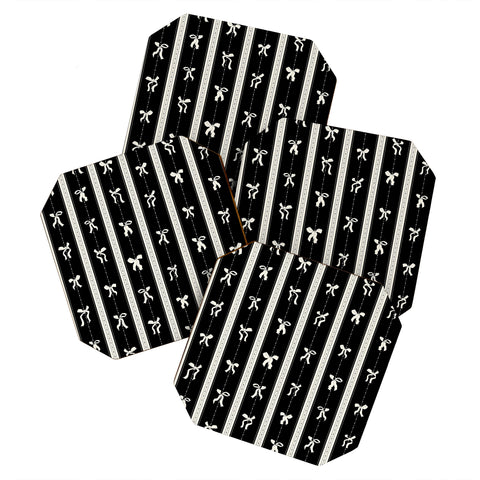marufemia Coquette bows black and white Coaster Set