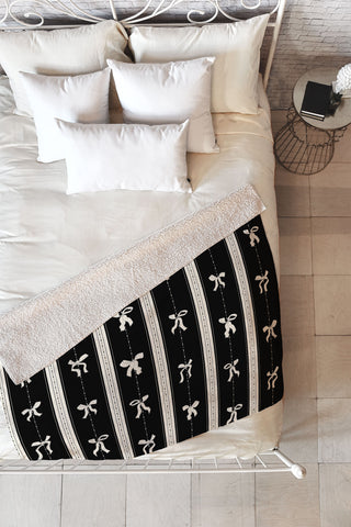 marufemia Coquette bows black and white Fleece Throw Blanket