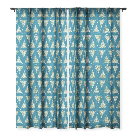 marufemia Holiday christmas tree over blue Sheer Non Repeat