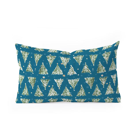 marufemia Holiday christmas tree over blue Oblong Throw Pillow