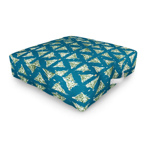 marufemia Holiday christmas tree over blue Outdoor Floor Cushion