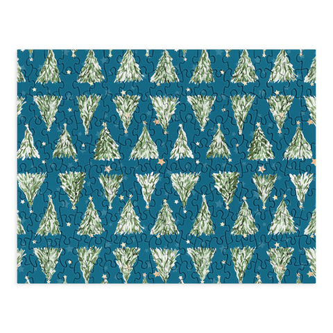 marufemia Holiday christmas tree over blue Puzzle