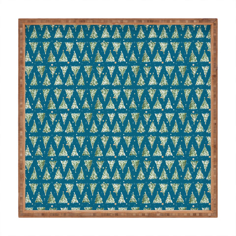 marufemia Holiday christmas tree over blue Square Tray