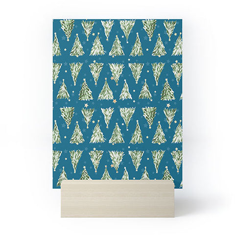 marufemia Holiday christmas tree over blue Mini Art Print