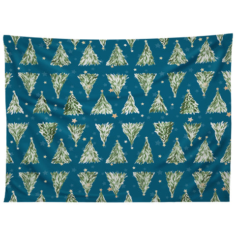 marufemia Holiday christmas tree over blue Tapestry