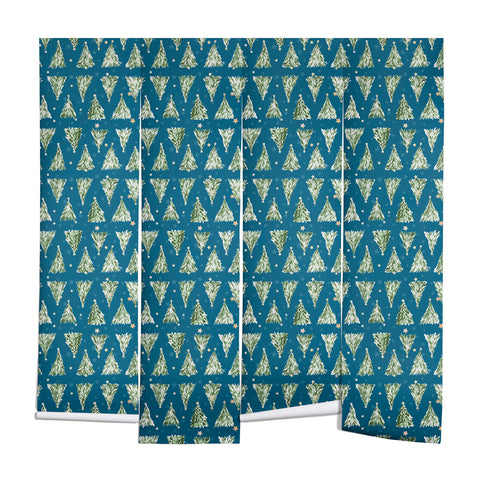 marufemia Holiday christmas tree over blue Wall Mural