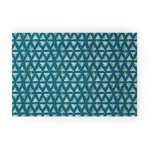 marufemia Holiday christmas tree over blue Welcome Mat