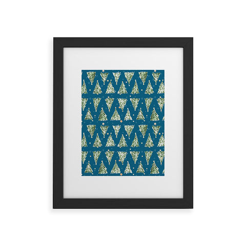 marufemia Holiday christmas tree over blue Framed Art Print