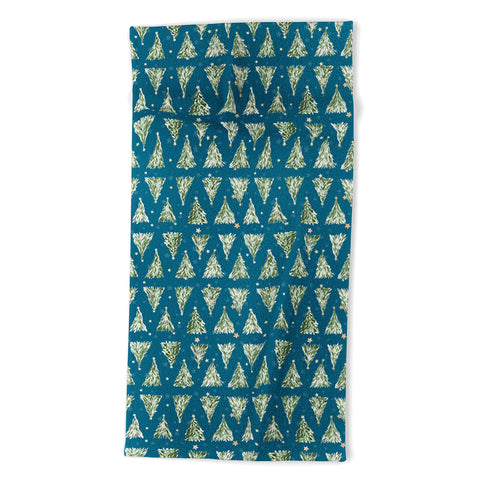 marufemia Holiday christmas tree over blue Beach Towel