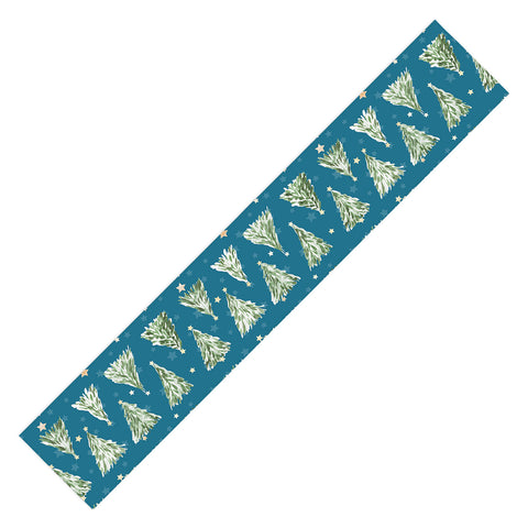 marufemia Holiday christmas tree over blue Table Runner