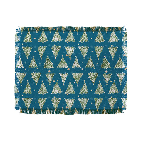 marufemia Holiday christmas tree over blue Throw Blanket