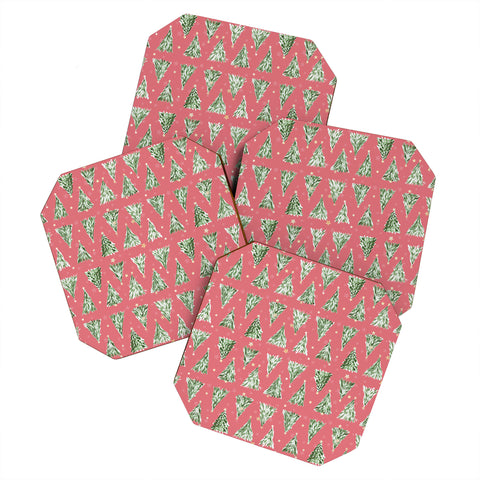 marufemia Holiday christmas tree over pink Coaster Set