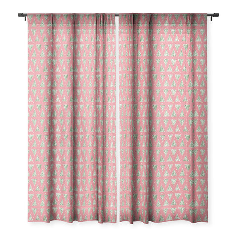 marufemia Holiday christmas tree over pink Sheer Window Curtain