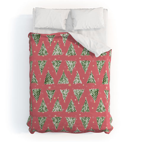 marufemia Holiday christmas tree over pink Duvet Cover