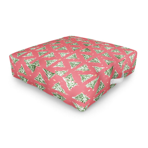 marufemia Holiday christmas tree over pink Outdoor Floor Cushion