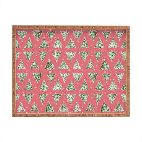 marufemia Holiday christmas tree over pink Rectangular Tray