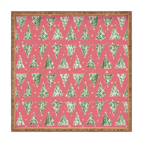marufemia Holiday christmas tree over pink Square Tray