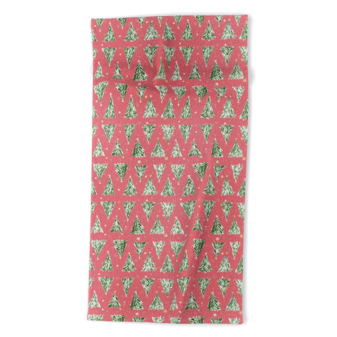 marufemia Holiday christmas tree over pink Beach Towel