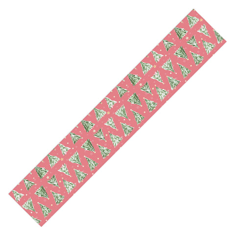 marufemia Holiday christmas tree over pink Table Runner
