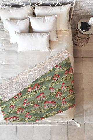marufemia Mosses and mushroom Mosaic Fleece Throw Blanket