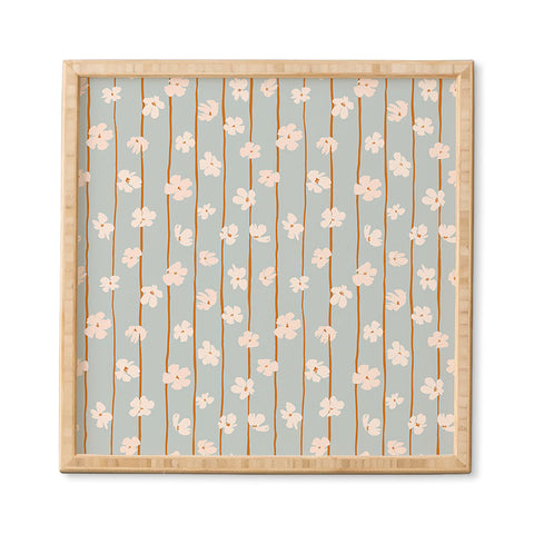 marufemia Peach flowers on green and orange Framed Wall Art