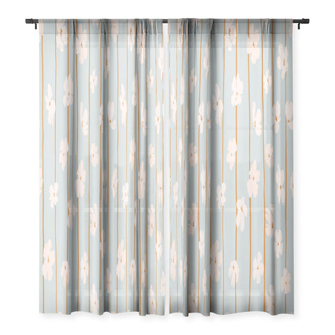 marufemia Peach flowers on green and orange Sheer Non Repeat