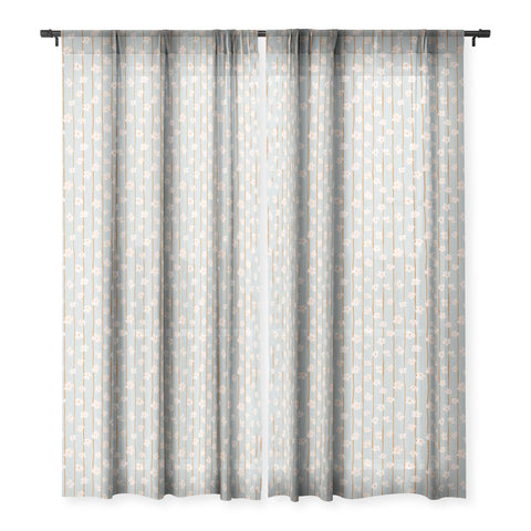marufemia Peach flowers on green and orange Sheer Window Curtain