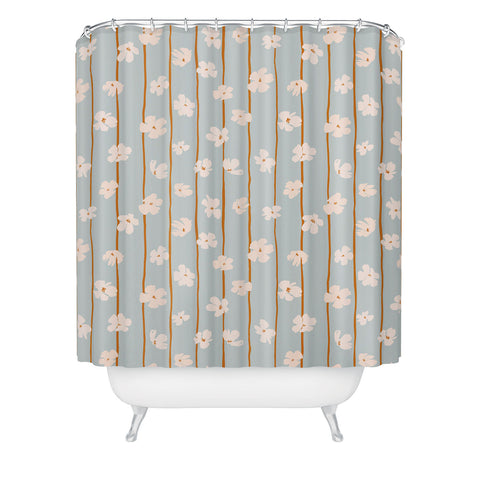 marufemia Peach flowers on green and orange Shower Curtain