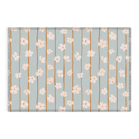 marufemia Peach flowers on green and orange Outdoor Rug