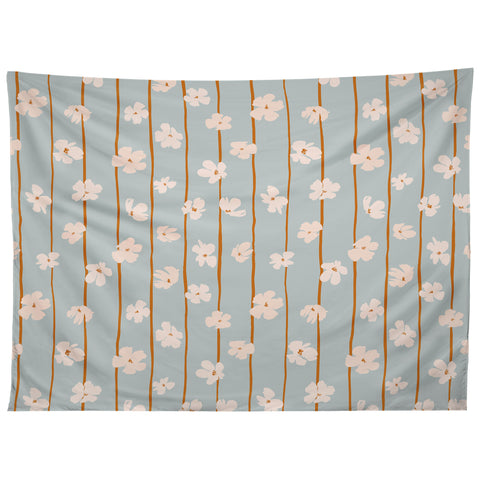 marufemia Peach flowers on green and orange Tapestry