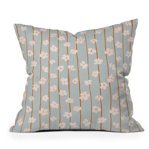 marufemia Peach flowers on green and orange Outdoor Throw Pillow