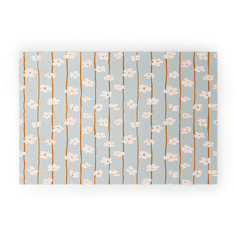 marufemia Peach flowers on green and orange Welcome Mat