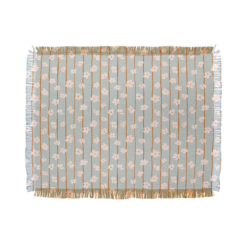 marufemia Peach flowers on green and orange Throw Blanket