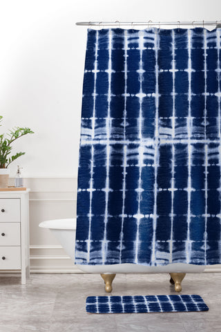 marufemia Shibori itajime indigo Shower Curtain And Mat