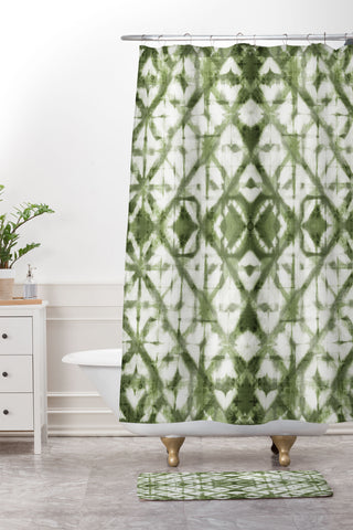 marufemia Shibori olive diamond tie dye Shower Curtain And Mat