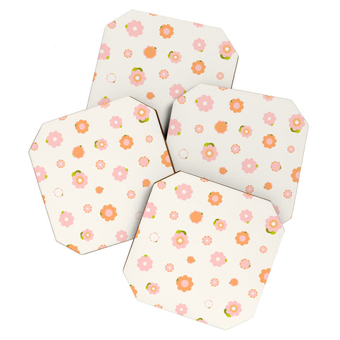 marufemia Sweet peach pink and orange Coaster Set