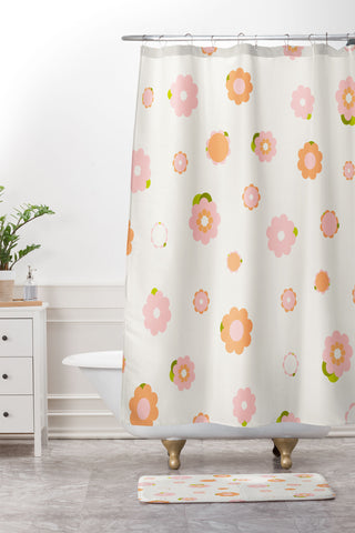 marufemia Sweet peach pink and orange Shower Curtain And Mat