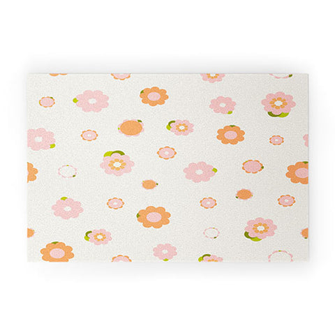 marufemia Sweet peach pink and orange Welcome Mat