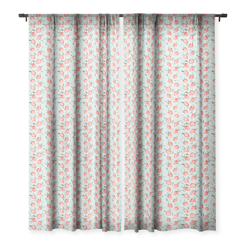 marufemia Watercolor painting strawberries blue Sheer Window Curtain