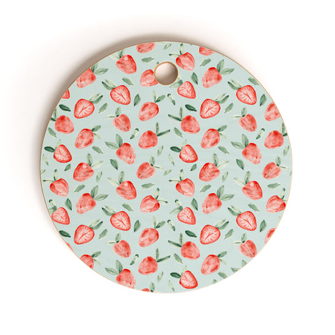 marufemia Watercolor painting strawberries blue Cutting Board Round
