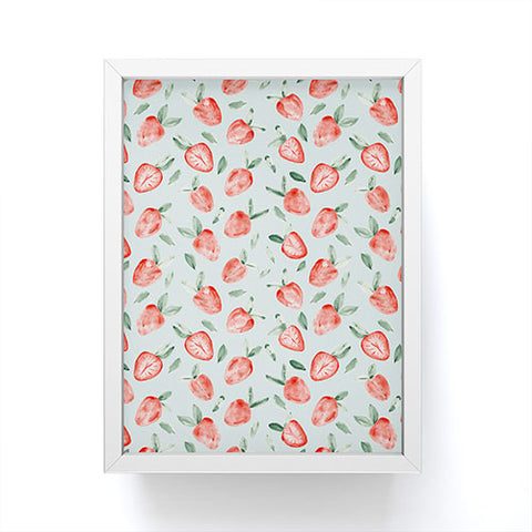 marufemia Watercolor painting strawberries blue Framed Mini Art Print