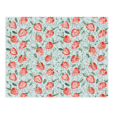 marufemia Watercolor painting strawberries blue Puzzle