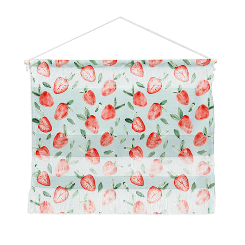 marufemia Watercolor painting strawberries blue Wall Hanging Landscape