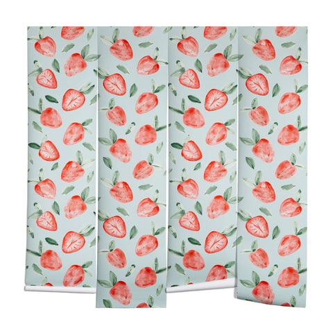 marufemia Watercolor painting strawberries blue Wall Mural