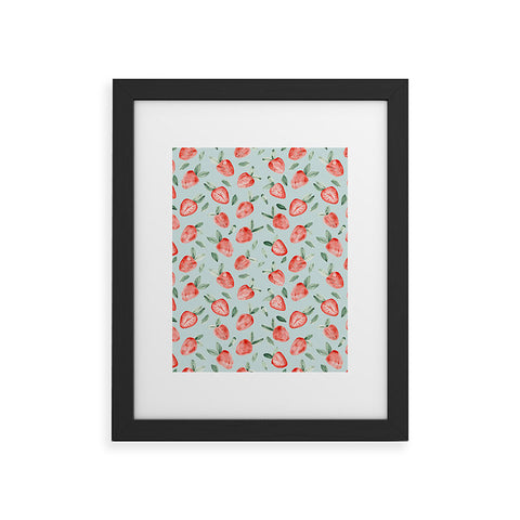 marufemia Watercolor painting strawberries blue Framed Art Print