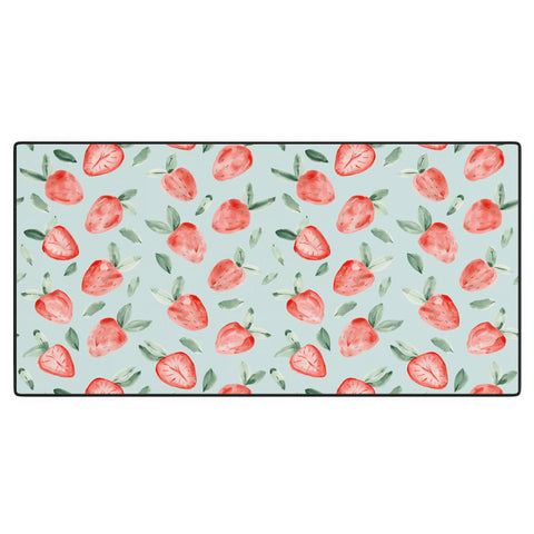 marufemia Watercolor painting strawberries blue Desk Mat